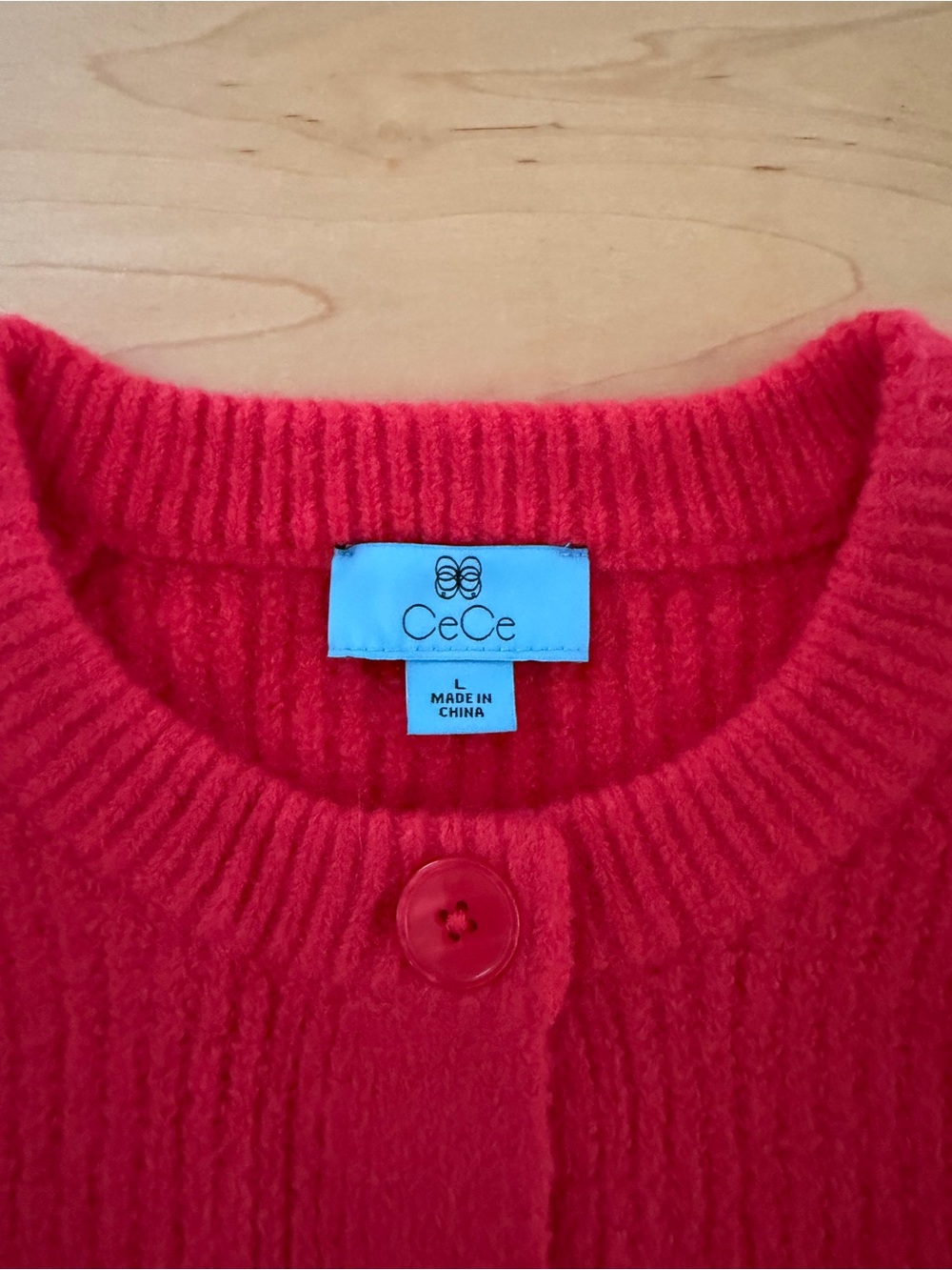 CeCe Bright Red Ribbed Button Cardigan - Picture 2 of 2